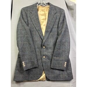 Bill Blass Men's Gray Herringbone Tweed Blazer Wool Windowpane Sport Coat 40